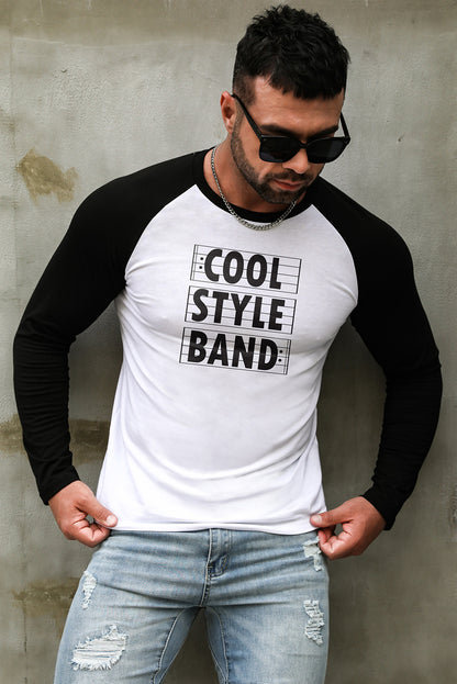 Men's Letter Skull Print Color Block Long Sleeve Top