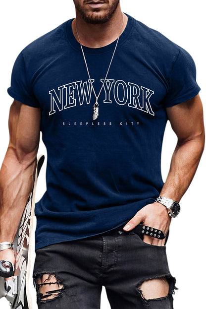 NEW YORK Letter Print Short Sleeve Men's T-shirt