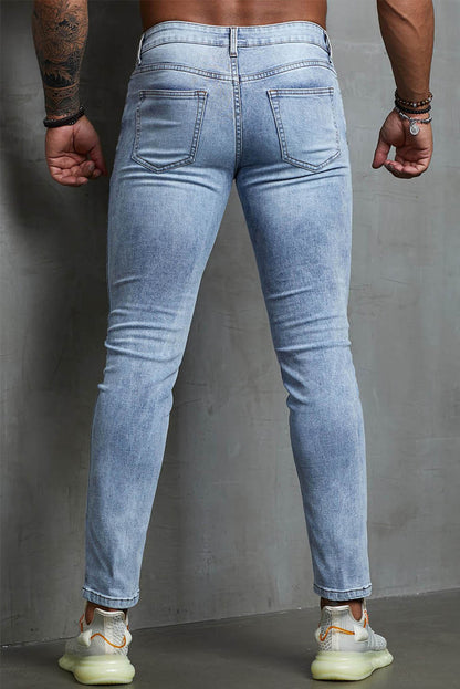Men's Skull Print Patchwork Distressed Skinny High Waist Jeans
