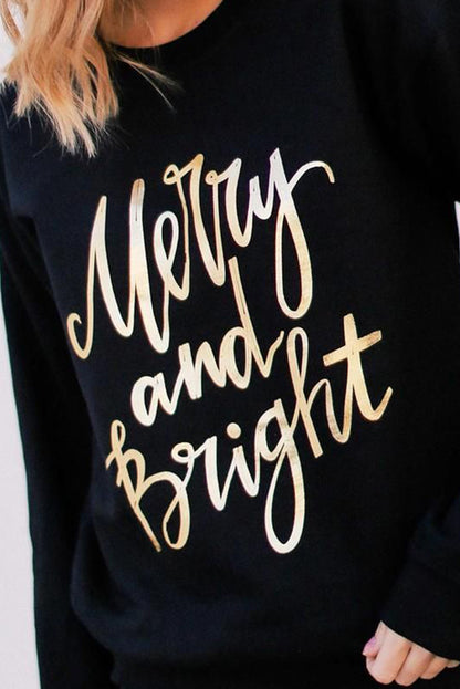 Merry Christmas Graphic Print Long Sleeve Sweatshirt