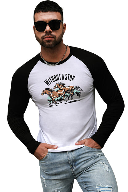 WITHOUT A STOP Horse Print Color Block Men's Top