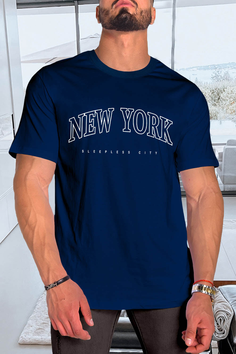 NEW YORK Letter Print Short Sleeve Men's T-shirt