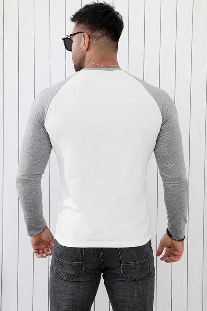 Men's Letter Skull Print Color Block Long Sleeve Top