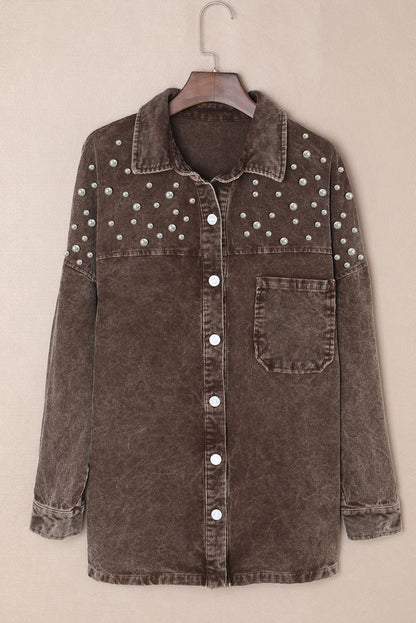 Chest Pocket Buttoned Corduroy Shacket