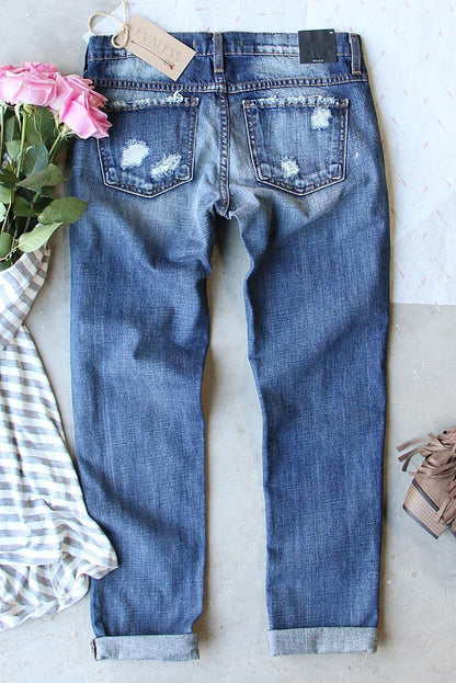 Butterfly Glitter Patchwork Acid Wash Distressed Jeans