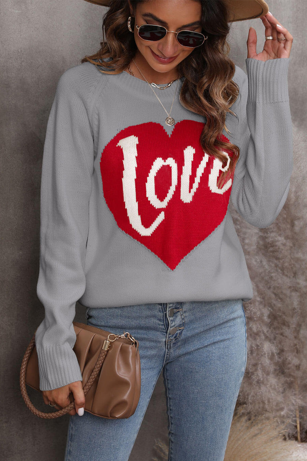 Love Heart Graphic Pattern Knit Sweater