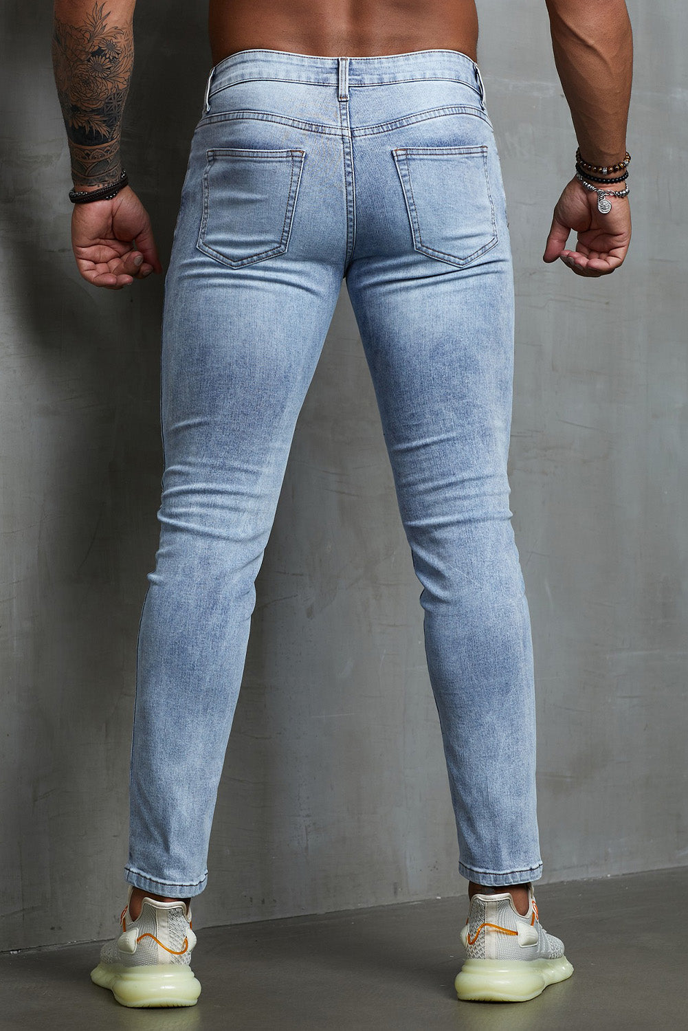 Men's Skull Print Patchwork Distressed Skinny High Waist Jeans