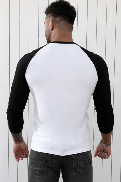 Men's Letter Skull Print Color Block Long Sleeve Top
