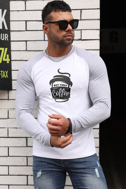 Men's Letter Skull Print Color Block Long Sleeve Top