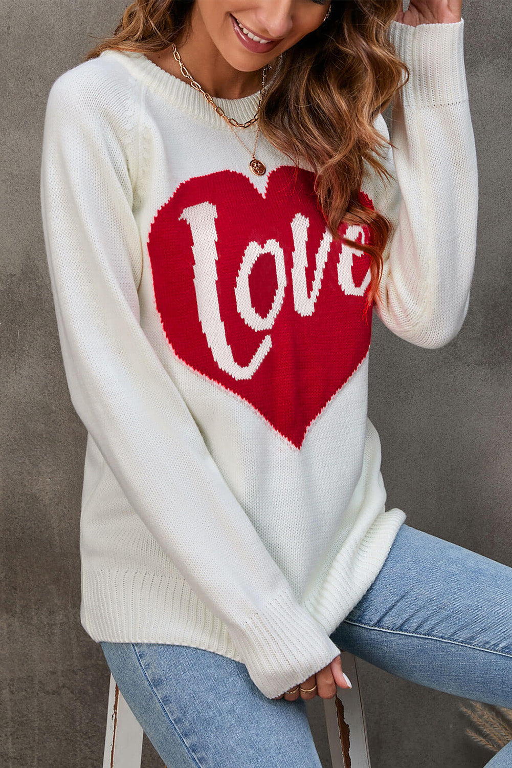 Love Heart Graphic Pattern Knit Sweater