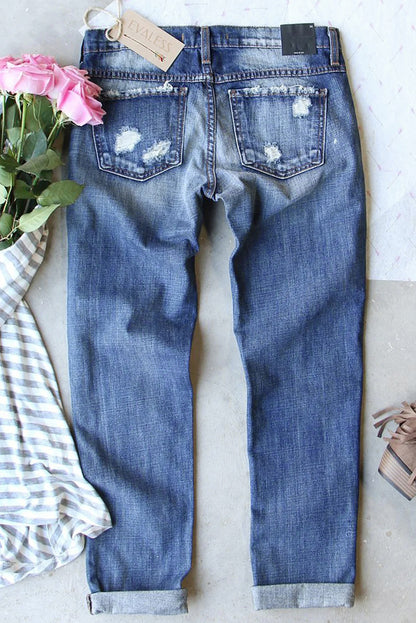 Butterfly Glitter Patchwork Acid Wash Distressed Jeans