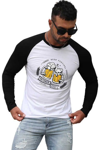 Men's Letter Skull Print Color Block Long Sleeve Top