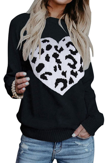 Leopard Heart Pattern Casual Sweater
