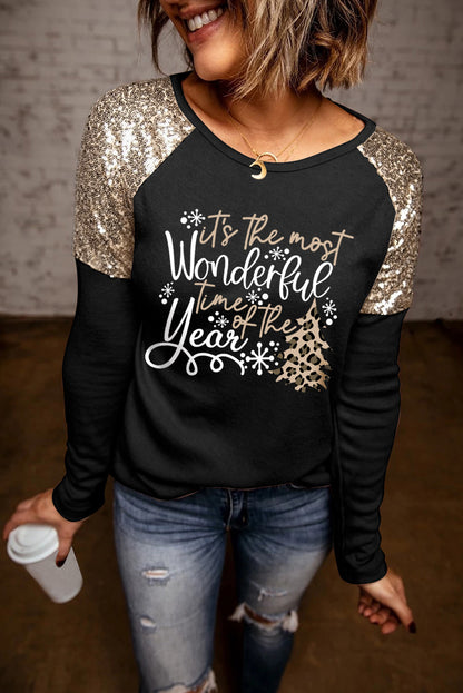 Let's Get Smashed Pumpkin Glitter Print Sequin Contrast Top