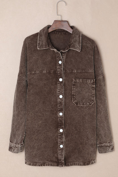 Chest Pocket Buttoned Corduroy Shacket
