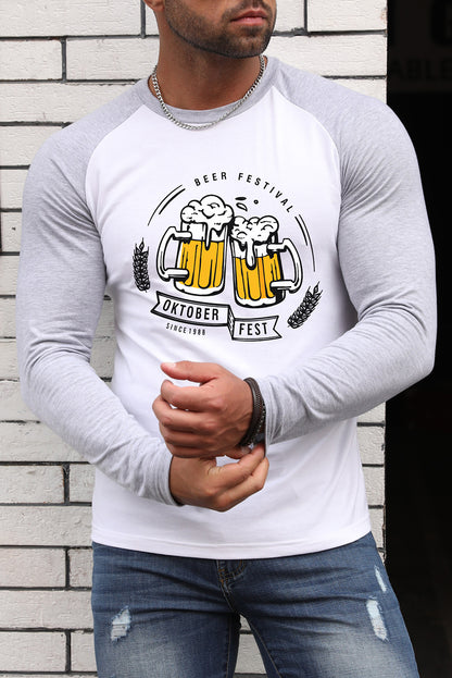 Men's Letter Skull Print Color Block Long Sleeve Top
