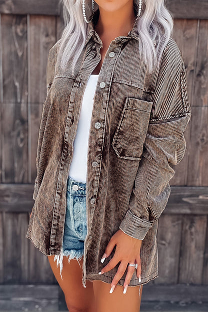 Chest Pocket Buttoned Corduroy Shacket
