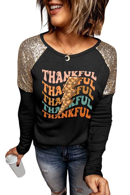 Let's Get Smashed Pumpkin Glitter Print Sequin Contrast Top