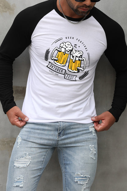 Men's Letter Skull Print Color Block Long Sleeve Top