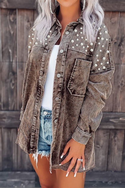 Chest Pocket Buttoned Corduroy Shacket