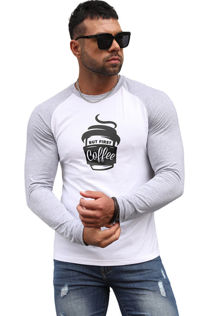 Men's Letter Skull Print Color Block Long Sleeve Top