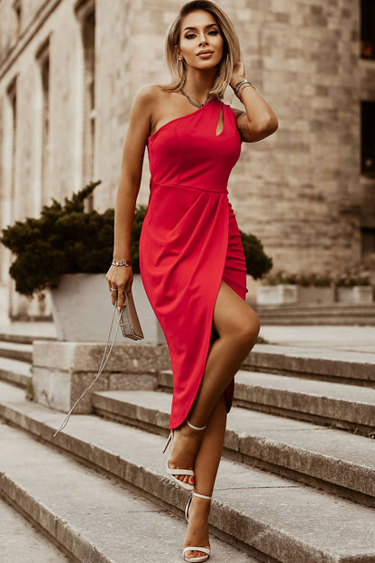 Asymmetric Cut out Sleeveless Pleated Midi Dress with Slit