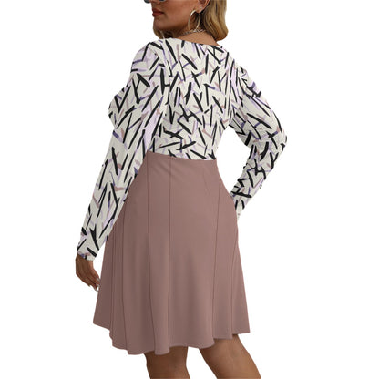 Women's V-neck Long Sleeve Dress(Plus Size)