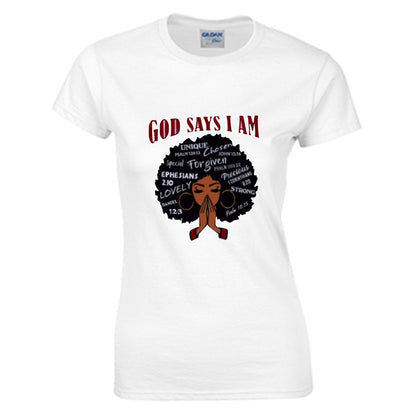 God Says I AM Women's O-neck T-shirt | Gildan 180GSM Cotton (DTG)