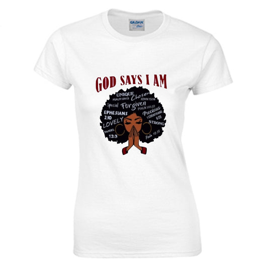 God Says I AM Women's O-neck T-shirt | Gildan 180GSM Cotton (DTG)