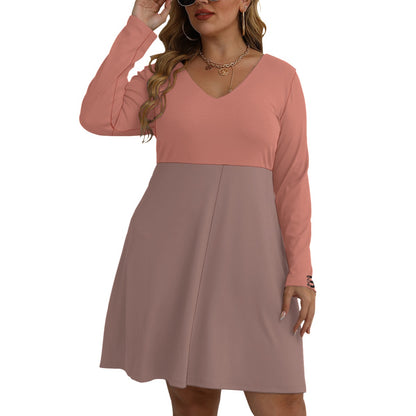 Women's V-neck Long Sleeve Dress(Plus Size)