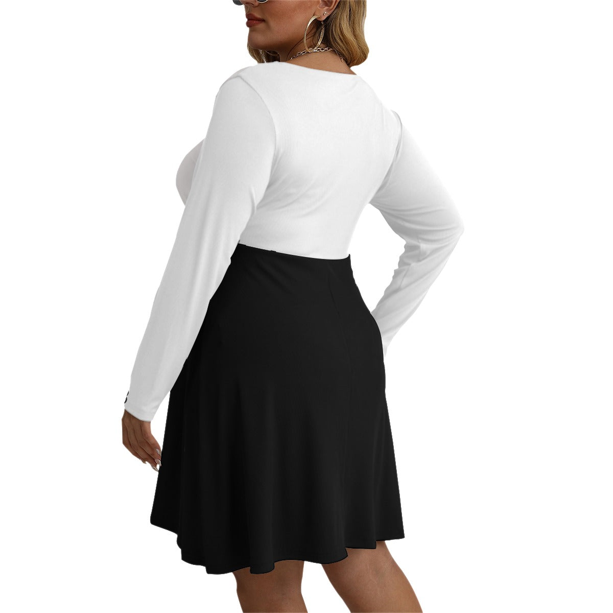 Women's V-neck Long Sleeve Dress(Plus Size)