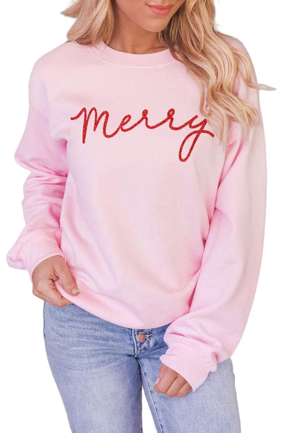 Merry Christmas Graphic Print Long Sleeve Sweatshirt