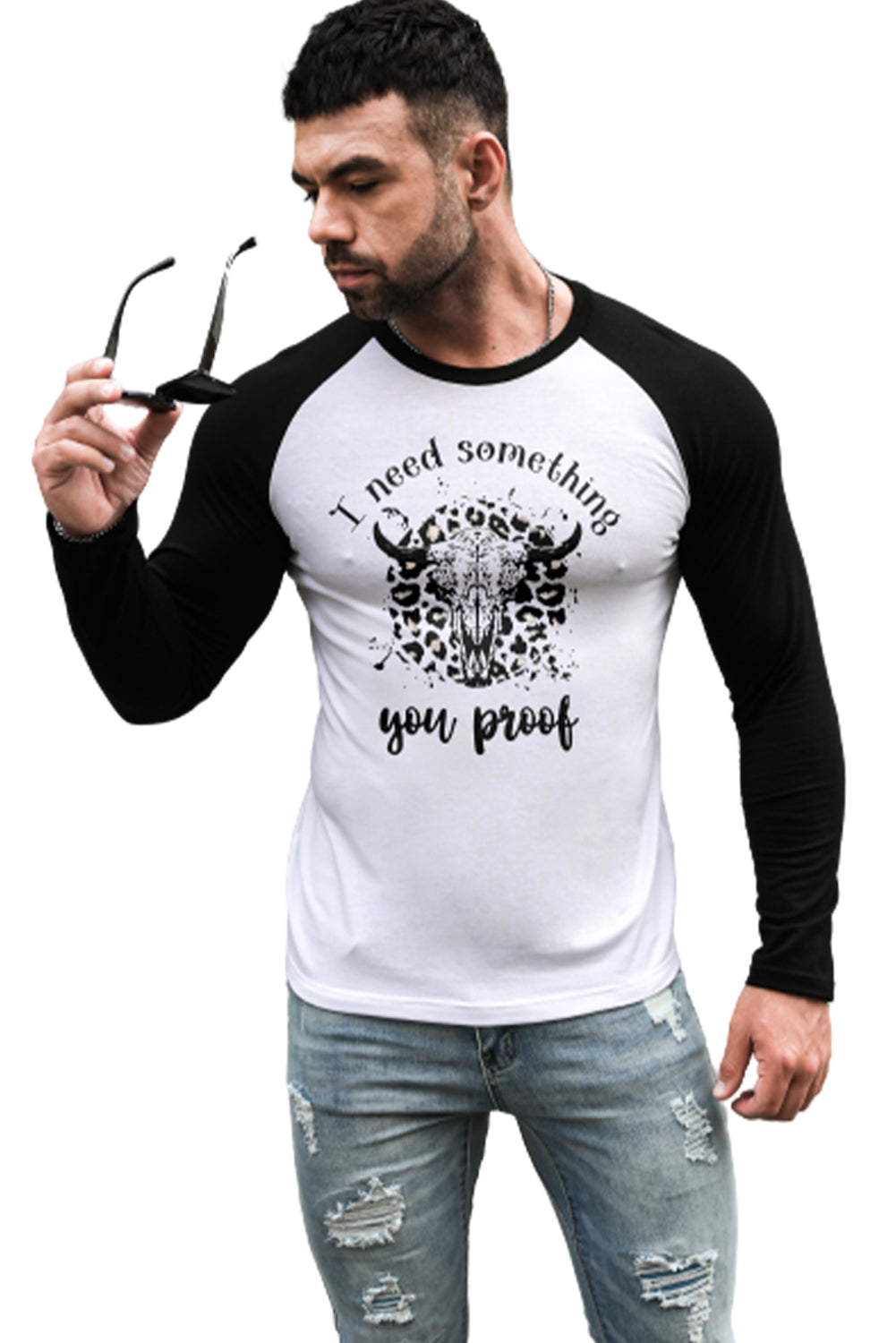 Men's Letter Skull Print Color Block Long Sleeve Top