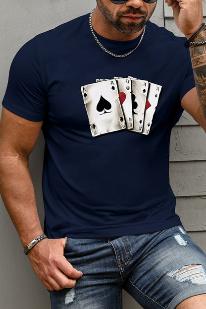 Men's Playing Cards Print Short Sleeve Graphic T-shirt
