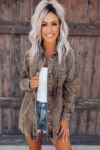 Chest Pocket Buttoned Corduroy Shacket