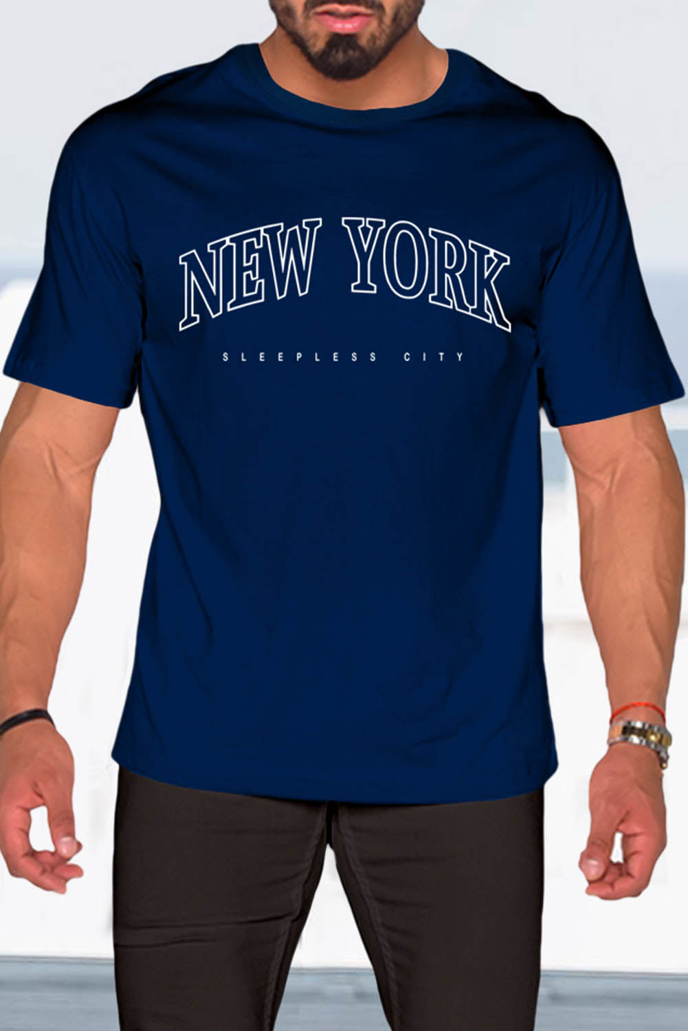 NEW YORK Letter Print Short Sleeve Men's T-shirt