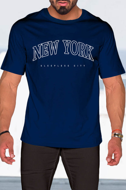 NEW YORK Letter Print Short Sleeve Men's T-shirt