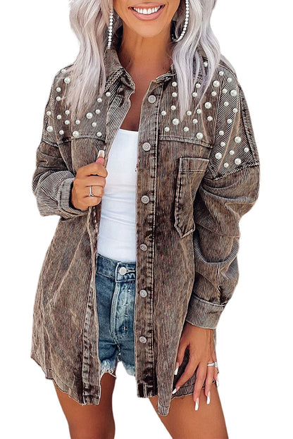 Chest Pocket Buttoned Corduroy Shacket