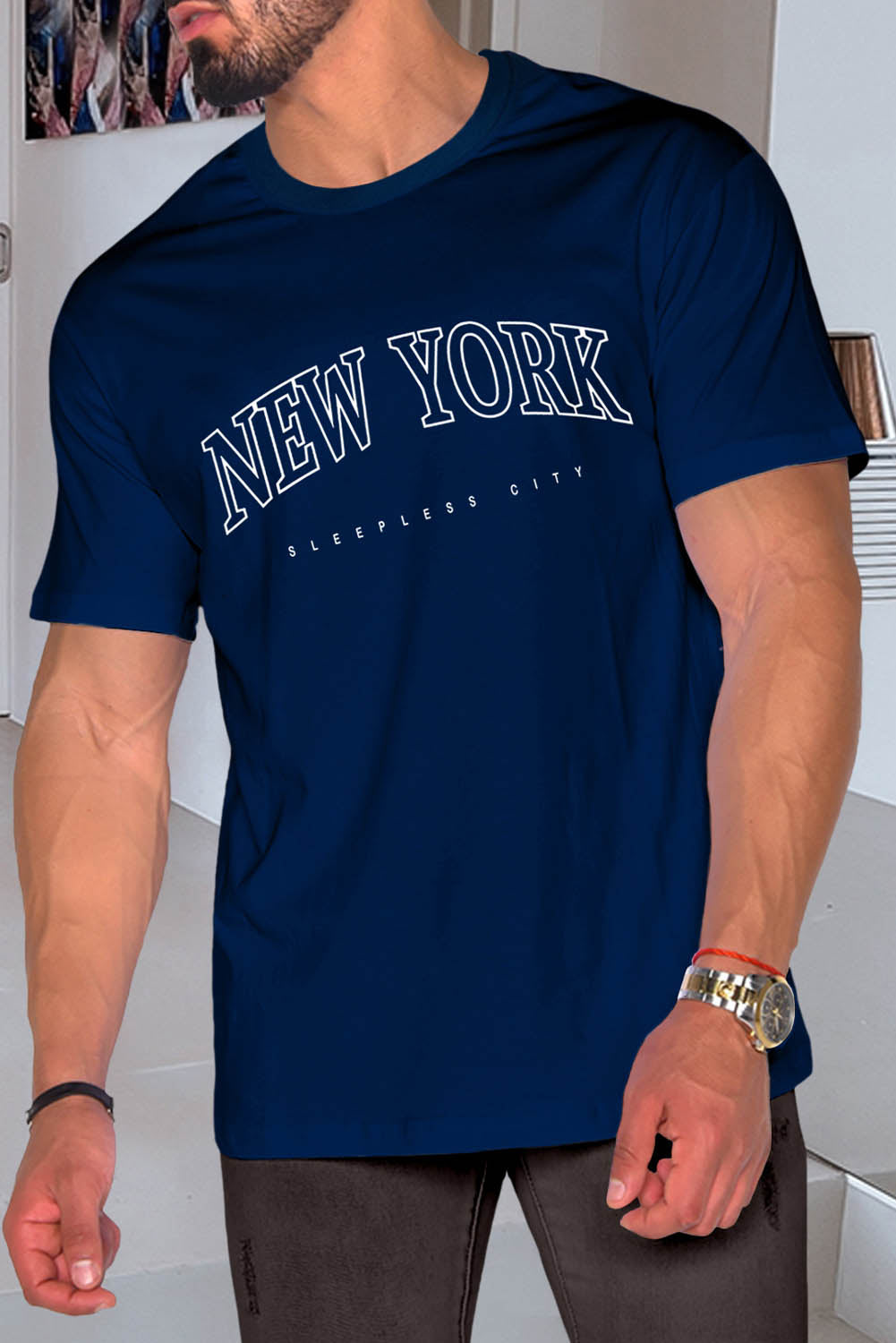 NEW YORK Letter Print Short Sleeve Men's T-shirt