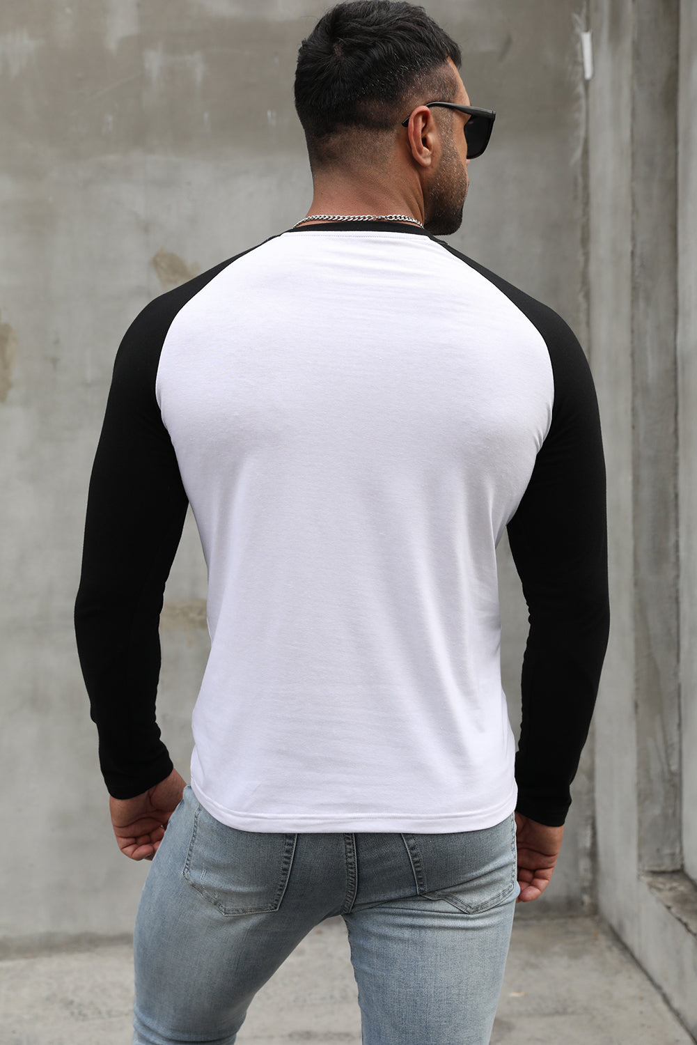 Men's Letter Skull Print Color Block Long Sleeve Top