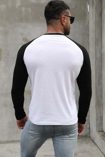 Men's Letter Skull Print Color Block Long Sleeve Top