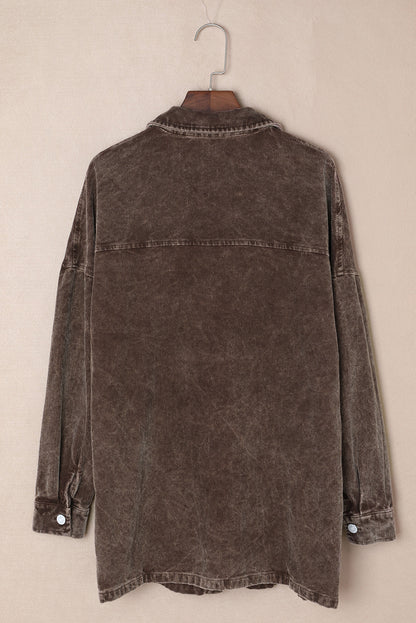 Chest Pocket Buttoned Corduroy Shacket