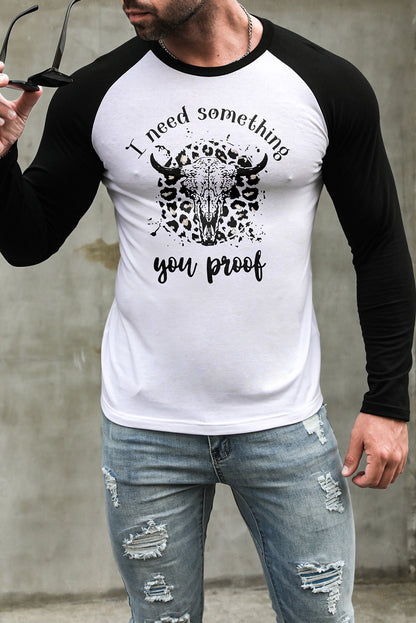 Men's Letter Skull Print Color Block Long Sleeve Top