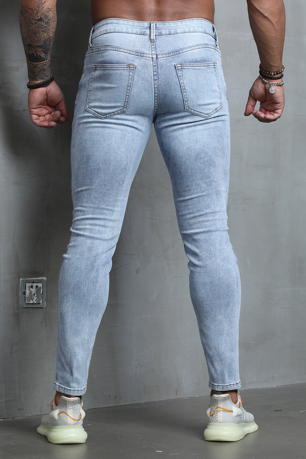 Men's Skull Print Patchwork Distressed Skinny High Waist Jeans