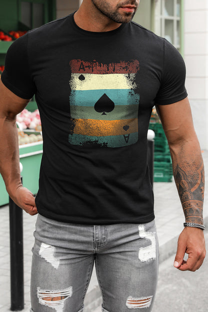 Men's Playing Cards Print Short Sleeve Graphic T-shirt
