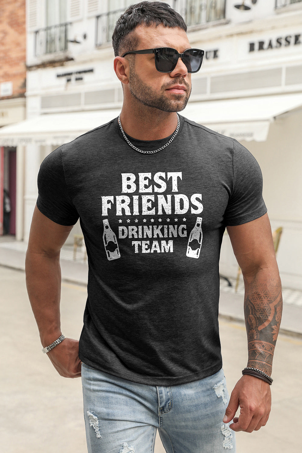 Best Friends Wine Bottle Graphic Print Short Sleeve Men's T Shirt