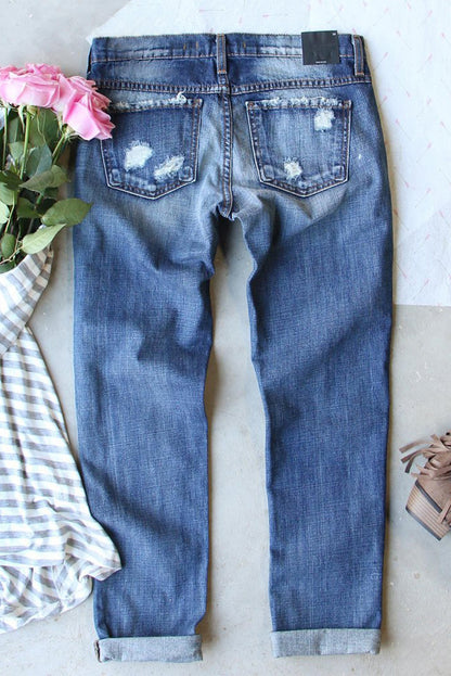 Butterfly Glitter Patchwork Acid Wash Distressed Jeans