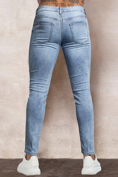 Men's Skull Print Patchwork Distressed Skinny High Waist Jeans