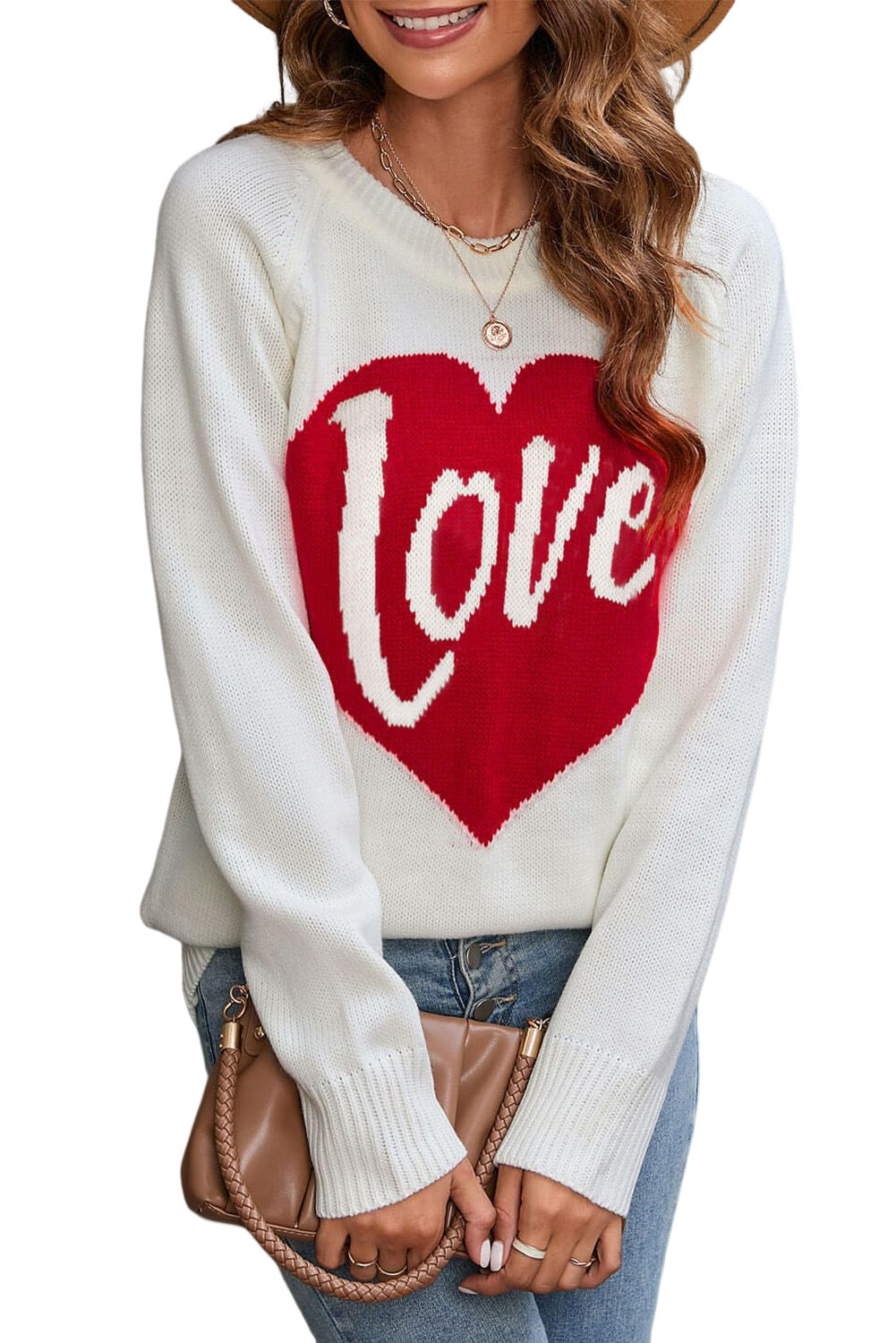 Love Heart Graphic Pattern Knit Sweater