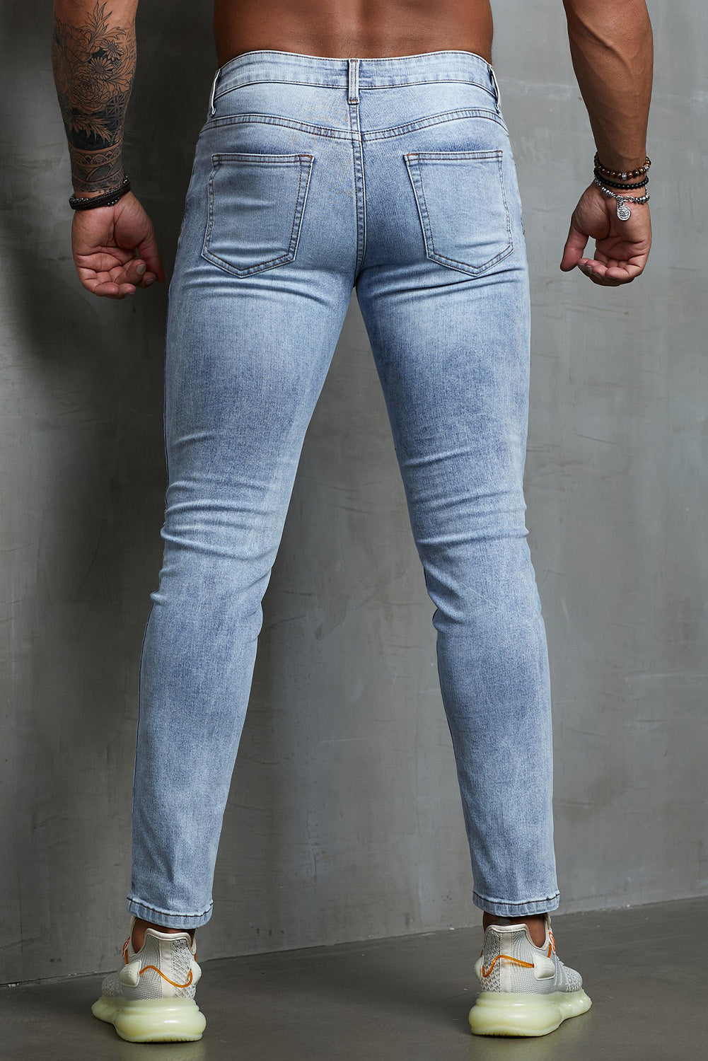 Men's Skull Print Patchwork Distressed Skinny High Waist Jeans